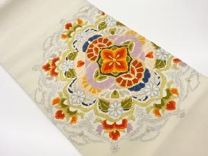 綴れ華文に草花模様織出し名古屋帯